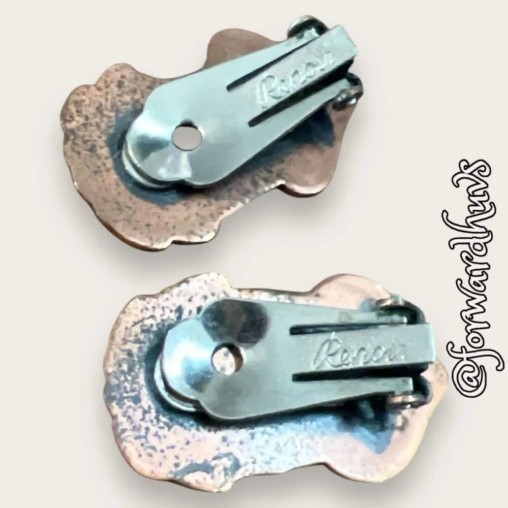 Renoir Marked Copper Drama Masks Clip-On Earrings
